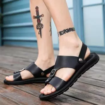 Fashion2024 Sandals Men Original Shoes Man Summer Sandal Breathable Casual For Designer Luxury Husband Sandles Flip Flops Slippers Men 38 чёрный