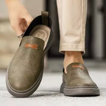 Fashion2024 Spring Fashion New Men s Leather Comfortable Lazy Shoes Driving Shoes Brand Four Seasons Leisure Outdoor Sports Board Shoes 38 бежевый