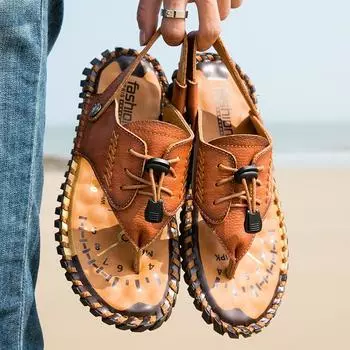 Fashion2024 Летние удобные мужские сандалии из коровьей замши, мужская повседневная обувь, мужские кожаные сандалии для мужчин, пляжная обувь, римская обувь 38 коричневый