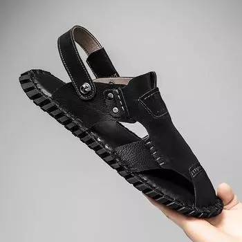 Fashion2024 Summer Hollow Leather Shoes Men s Casual Sandals Breathable Hole Shoes Sandals Men Handmade Shoes Sandals Big Size 38-46 38 бежевый