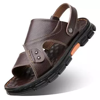 Мода 2024 Лето Новые сандалии из коровьей кожи Женская мода Повседневная дизайнерская пляжная обувь Мужская верхняя одежда Тапочки на платформе Обувь Мужская 38 чёрный