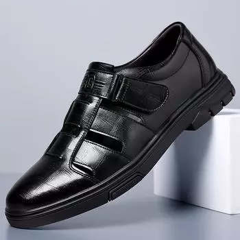 Мода 2024 Лето Новые Лоферы С Вырезом Мужская Мода Повседневная Весна Лето Осень Кожаные Туфли Мужские Босоножки На Платформе Daddy 38 чёрный