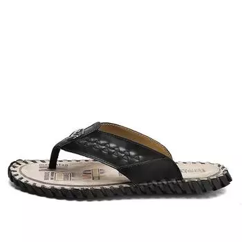 Fashion2024 Trend Summer Men Flip Flops Slippers Handmade Leather Light Comfortable Beach Flats Indoor Sliper Outdoor Men s Flip Flop 38 чёрный