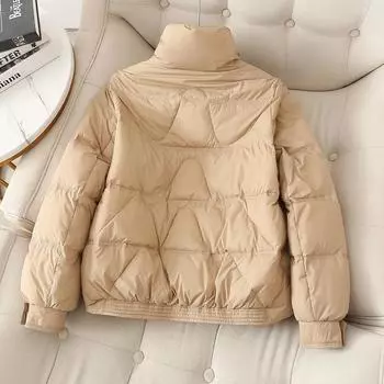FASHION2024 Весна и Новый Белый Утиный Пуховик Женская Короткая Модная Утолщенная Теплая Легкая Куртка Темперамент Одежда S хаки