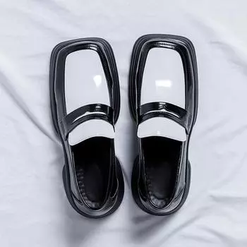 Fashion2024 Весна Мужские туфли из натуральной кожи Оксфорды с квадратным носком Нескользящая толстая подошва Мужские повседневные модные лоферы Мужская официальная обувь 38 чёрный