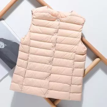 FASHION2024 зимняя новая легкая и тонкая пуховая куртка женская подкладка, жилет, круглый вырез внутри и снаружи однобортный легкий пуховый жилет Одежда M хаки