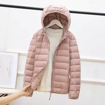 FASHION2024 winter new seamless light down jacket women s short hooded fashion slim thin women s coat Clothes S белый