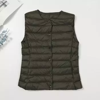 FASHION2024 Winter Women s Thin Crew Neck Down Vest Versatile Inner Wear Warm 90 Vest Slim Fit Clothes M белый