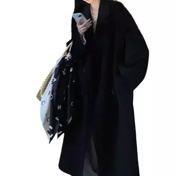 FASHION2024 Зимнее шерстяное пальто женское зимнее новое маленькое среднее и длинное шерстяное утолщенное шерстяное пальто женское свободное XS серый