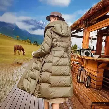 FASHION2024 Зимняя новая белая куртка на утином пуху с удлиненным капюшоном, имитация двухкомпонентной утепленной куртки выше колена, женская одежда M слоновая кость