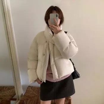 FASHION2024 Зимняя новая белая куртка-пуховик для женщин с высоким воротом, женская одежда One Size серый