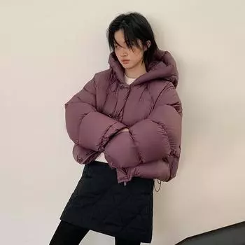 FASHION2024 Зимняя новая белая куртка-пуховик женская короткая маленькая куртка с капюшоном женская одежда one size fits all жёлтый