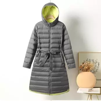 FASHION2024 Зимняя новая бесшовная куртка на пуху для женщин среднего и большого размера с ремешком на талии, облегающая модная теплая куртка, одежда M