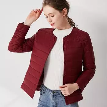 FASHION2024 зимняя новая куртка-пуховик с круглым вырезом женская короткая легкая и теплая без воротника зимняя куртка большого размера Одежда S белый