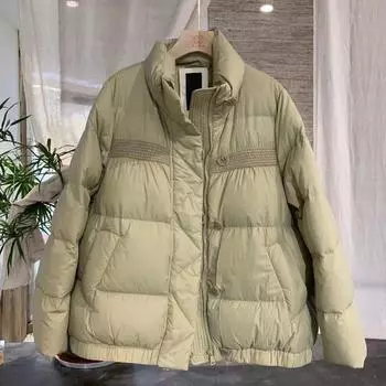 FASHION2024 Зимняя новая куртка-пуховик женская литературная мода воротник-стойка однотонная теплая универсальная бархатная куртка модная одежда M