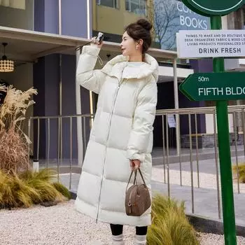 FASHION2024 Зимняя новая северо-восточная пуховая куртка женская, высококачественная женская одежда выше колена, стеганое длинное 90, белая утиная пуховая куртка, одежда S