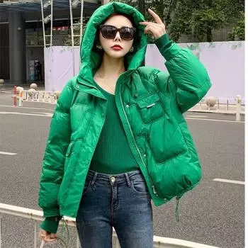 FASHION2024 Зимняя новая свободная женская куртка-пуховик женская теплая утолщенная модная с капюшоном маленькая бархатная одежда для хлеба Одежда S белый