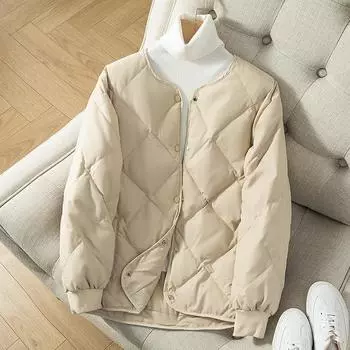 FASHION2024 зимняя новая тонкая куртка-пуховик женская короткая без воротника легкая модная маленькая бейсбольная майка Одежда S