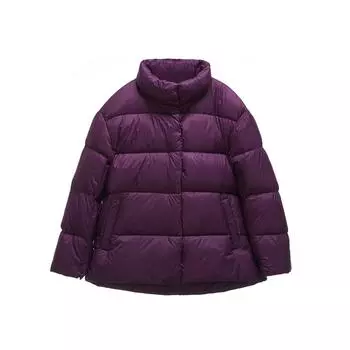 FASHION2024 Зимняя новая женская короткая куртка-пуховик с воротником-стойкой, теплая куртка из белого утиного пуха 90% M фиолетовый