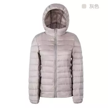 FASHION2024 зимняя новая женская легкая куртка с капюшоном короткая повседневная тонкая куртка-пуховик большого размера зимняя одежда S чёрный