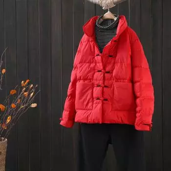 FASHION2024 зимняя новинка китайский ретро литературный карман ручная вышивка пряжка легкий пуховик женское короткое пальто Одежда M белый