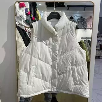 FASHION2024 зимняя новинка легкий пуховый жилет женский короткий свободный стоячий воротник одежда белый пуховый жилет Одежда one size fits all белый