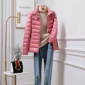 FASHION2025 and Winter New Down Jacket Women s Light and Thin Short Hooded Stand-up Collar Light Plus Size Fashion Jacket Clothes S