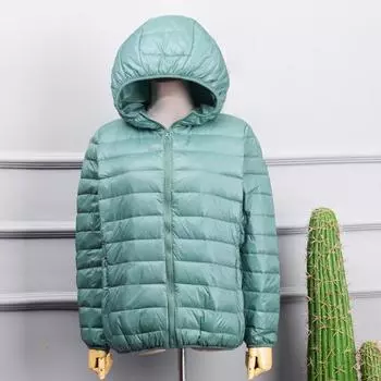 FASHION2025 Зимняя женская легкая тонкая пуховая куртка с коротким капюшоном Тонкая тонкая большого размера Fat mm100kg St-up Куртка женская M