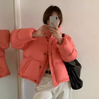 FASHION205832024 Зимняя новая куртка-пуховик женская белая утиная пуховая корейская версия водолазка короткая Одежда average size темно-синий