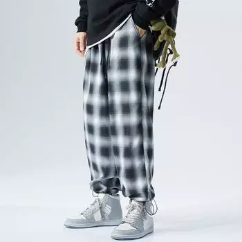 Fashion2XL-8XLМужские брюки Новая осень Спортивные брюки больших размеров Мужские брюки Большие размеры Полосатые клетчатые брюки с полосками на щиколотке Повседневные брюки 2XL серый