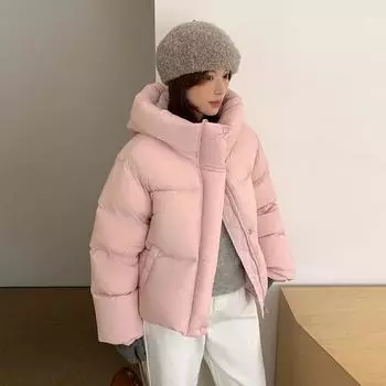 FASHION508182024 Зимняя новая белая куртка-пуховик с капюшоном для женщин Женская одежда One size чёрный