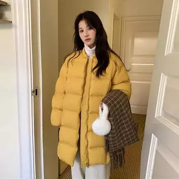 FASHION902 Женская одежда 2024 Зимняя длинная белая куртка на утином пуху Женская одежда one size fits all абрикосовый