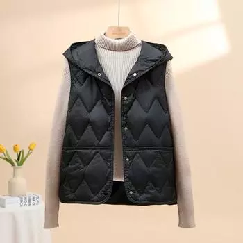 FASHION90 белый утиный пух легкий пуховый жилет женский короткий осенне-зимний новый пуховик жилет с капюшоном куртка M серый