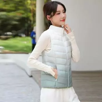 FASHION90 белый утиный пух легкий пуховый жилет женский с постепенным изменением цвета воротник стойка универсальный высококачественный пуховый жилет короткий и зимний жилет Одежда S