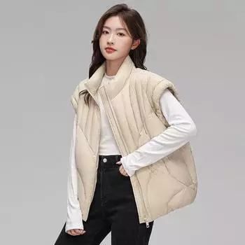 FASHION90 white duck down new national standard stand-up collar simple fashion and thin short 2024 and winter down vest trendy Clothes S хаки