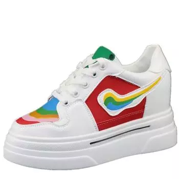 fashion 10CM Thick-soled Inner Heightened Women s Shoes 2024 Spring Hot Style Fashion Color Matching Rainbow White Shoes Casual Sneakers 34 белый