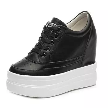 Модные женские кроссовки на скрытой танкетке высотой 11 см из натуральной кожи на платформе, кроссовки на высоком каблуке, повседневная женская обувь 2024 года, белые женские кроссовки 33 чёрный