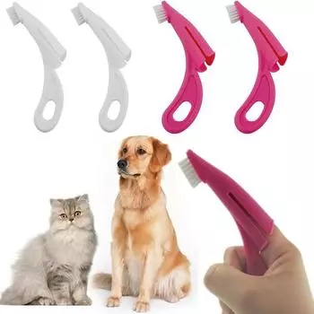 Fashion 1Pcs Pet Finger Toothbrush Teddy Dog Brush Bad Breath Tartar Teeth Tool Cat Cleaning Supplies 2 Colors Toothbrushes ярко-розовый
