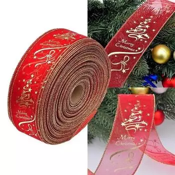Fashion 200 Cm Red Flower Printing Christmas Ribbon Tree Decoration