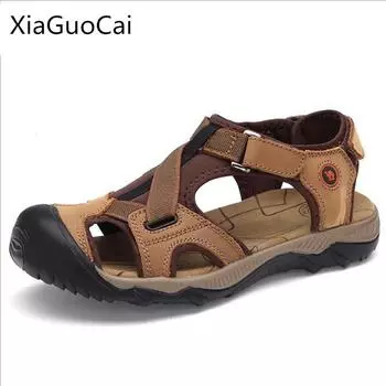 Fashion 2017 new style men sandals slippers genuine leather cowhide male flat sandals Non-slip leather summer shoes x1368 35 7 коричневый