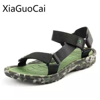 Fashion 2018 Men Summer Fashion Beach Sandals Flat Cross-tied Camouflage Male Casual Sandals Rubber Hook Sandals 7 серый