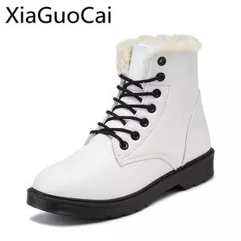 Fashion 2018 Winter Warm Women Boots New Leather Female Snow Boots Students Winter Waves Lace-up Flat Snow Boots 5 чёрный