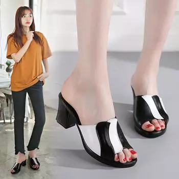 Fashion 2019 Newest Arrival Square Heels Shoes 5.5cm Fashion Party Flowers Summer Sandals Cow Leather Women Shoes Hollow Coarse Sandals 4 красный