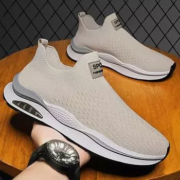 Fashion 20245 New in Fashion Men s Sneakers Breathable Trend Style Spring Summer Man Sneaker Mesh Fabric Slip on Comfy Male Sport Shoes 39 бежевый
