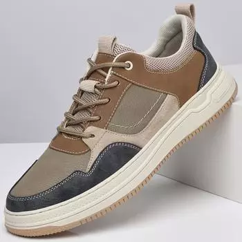 Fashion 2024 All-match Men s Vulcanize Shoes Breathable Outdoor Sneakers Men Shoes Handmade Leather Shoes Casual Shoe Walking Shoes Men 38 хаки