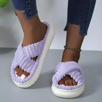 Модные домашние тапочки 2024 года на осень и зиму, женские тапочки с перекрестными ремешками и мягкой подошвой, женские нескользящие домашние тапочки с толстой подошвой 36-37 лавандовый