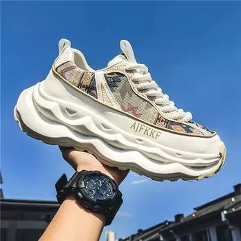 Fashion 2024 autumn and winter new men s casual shoes fashion trend platform casual sports shoes classic white shoes 39 бежевый