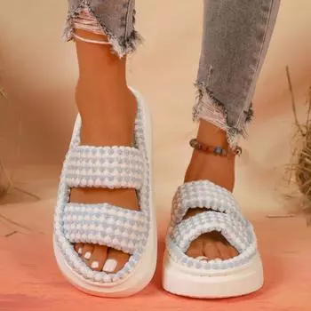 Мода 2024 года, осень и зима, новый стиль, модные и удобные женские домашние тапочки, открытые тапочки для дома, нескользящие тапочки 36-37 светло-синий