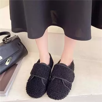 Мода 2024 Осень и Зима Новые Женские Ретро Мода Однотонные Теплые Плюшевые Низкие Ботинки 35 бежевый