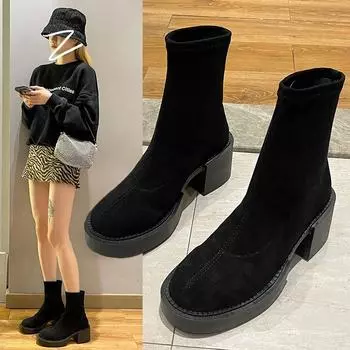 Fashion 2024 Autumn and Winter New Women s Retro Fashion Solid Color Warm Plush Short Boots 35